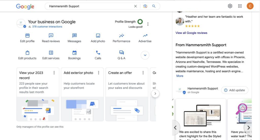 Google Profile Page Admin View